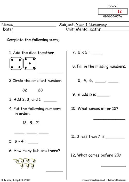 numeracy mental maths 7 worksheet primaryleap co uk