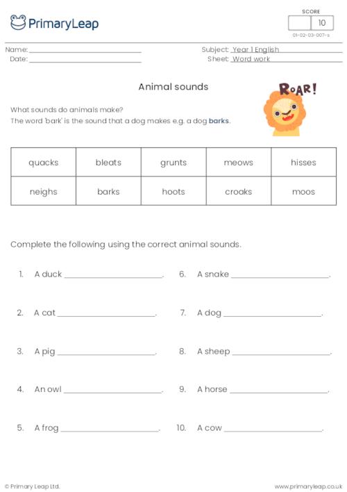Literacy: Animal sounds | Worksheet 