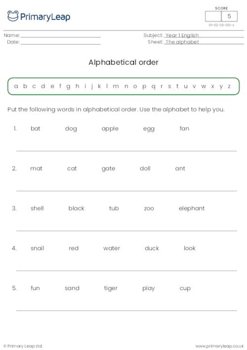 Alphabetical order activity 2