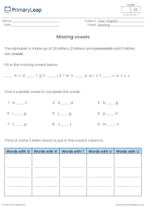 Write the missing vowels