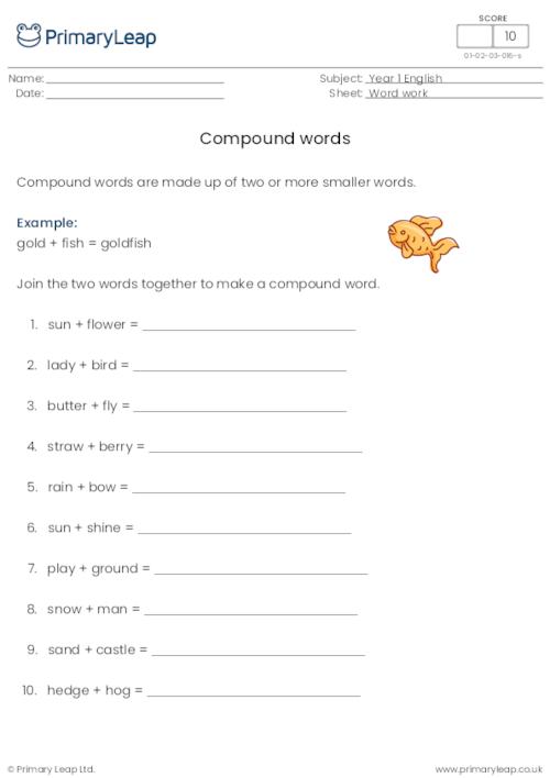 Literacy: Compound words 1 | Worksheet | PrimaryLeap.co.uk