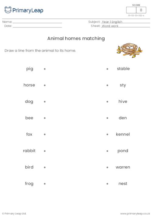 Animal homes matching activity