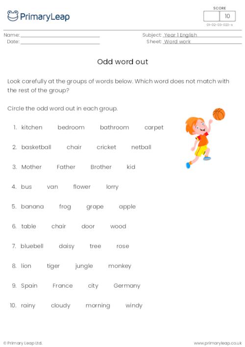 Literacy Odd One Out 1 Worksheet Primaryleap Co Uk