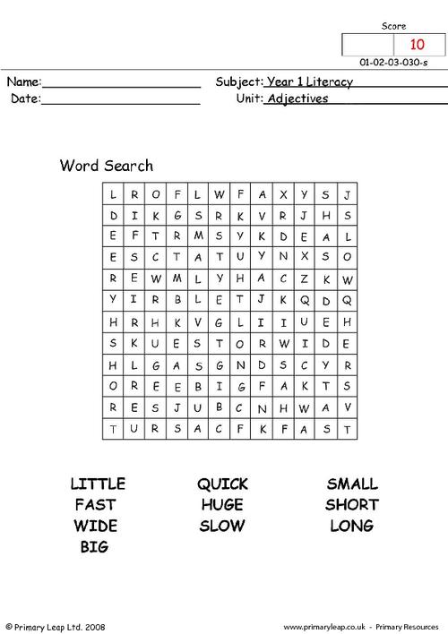 Adjectives word search