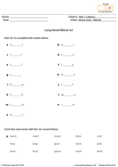 Long vowel blend - 'oo'