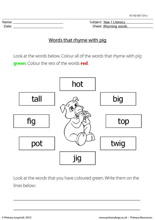 Words that rhyme with 'pig'