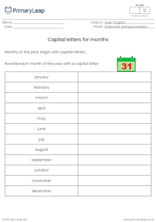 Capital letters for months