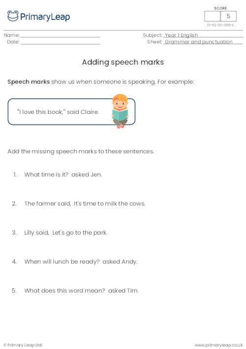 missing speech marks worksheet