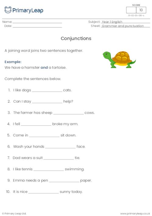 Literacy Missing Conjunctions Worksheet PrimaryLeap co uk