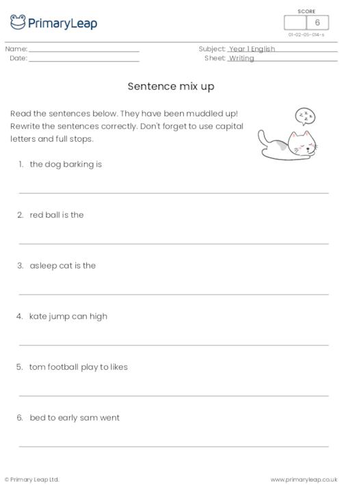 Mixed Up Sentences Worksheets Year 1