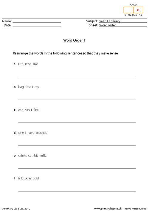 Year 1 Sentences Worksheets
