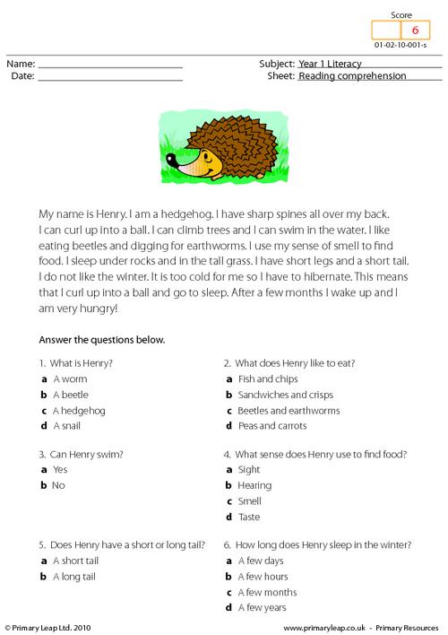 Reading comprehension - I am a hedgehog