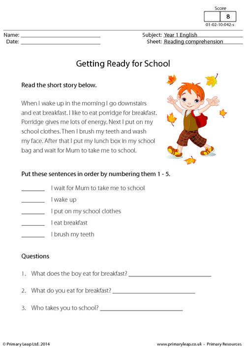 Reading comprehension - Getting Ready for School