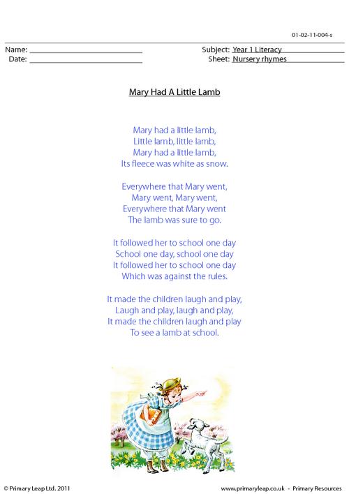 Nursery rhyme - Mary had a little lamb