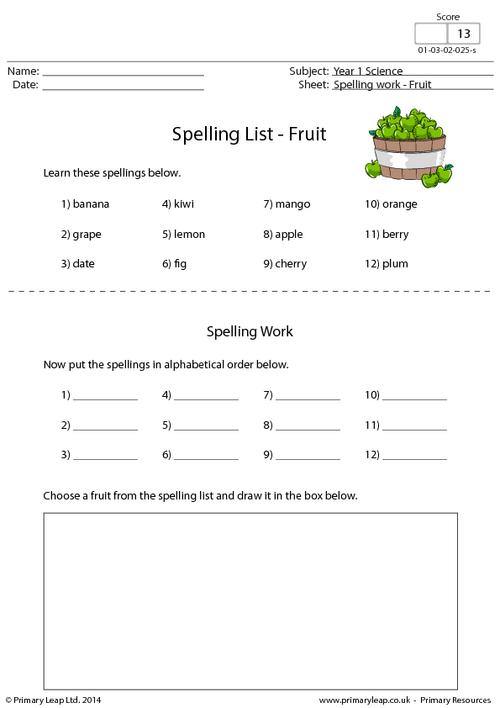 Spelling List - Fruit