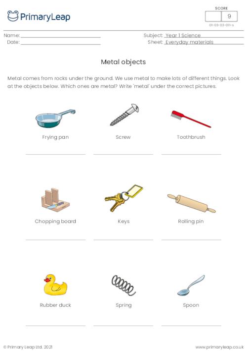 Science: Metal objects | Worksheet | PrimaryLeap.co.uk