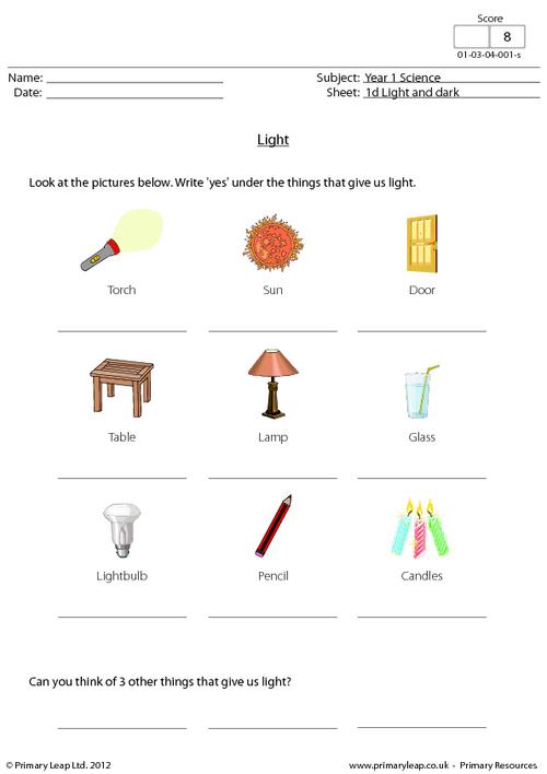 Science: Sources of light 2 | Worksheet | PrimaryLeap.co.uk