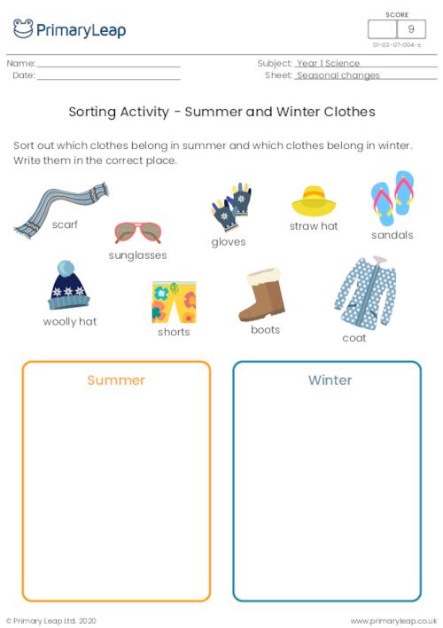 Summer and Winter Clothes Sorting Activity
