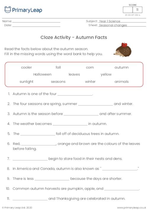 Autumn Cloze Activity