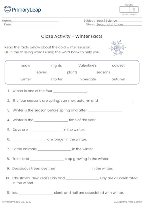 Winter Cloze Activity