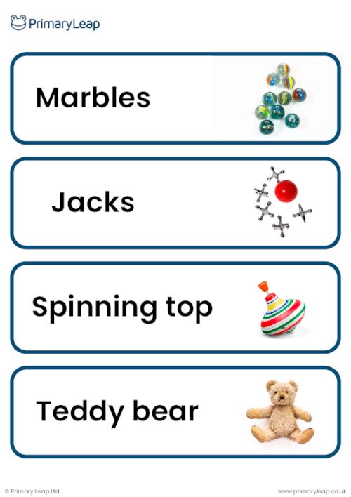 Old and new toys vocabulary cards