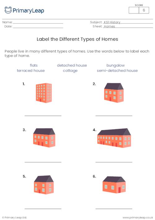 Different Types Of Homes Worksheet