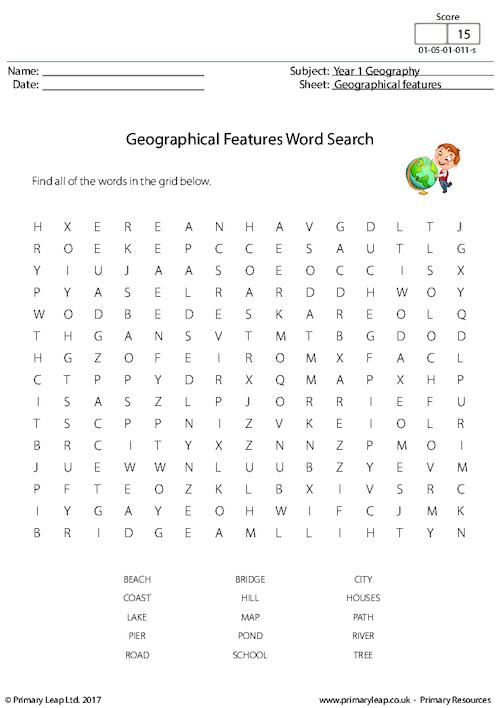 Geographical Features - Word Search
