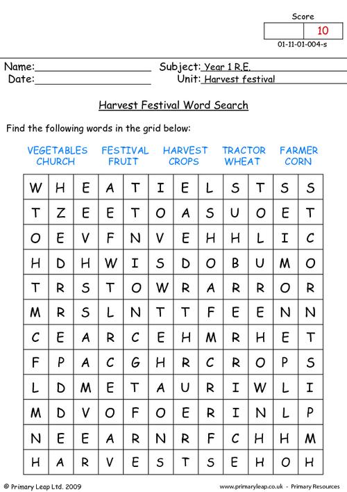 Religious Education Harvest Festival Word Search Worksheet PrimaryLeap co uk