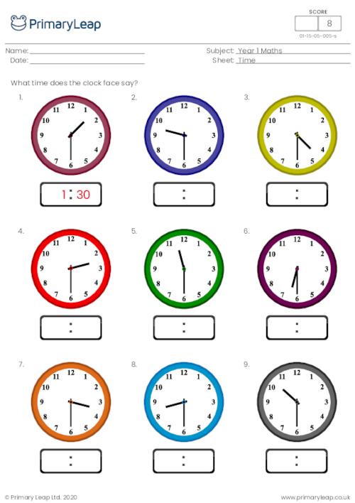 Telling the time (half past the hour)