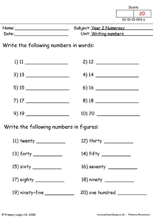 Worksheet Writing Numbers In Word Form