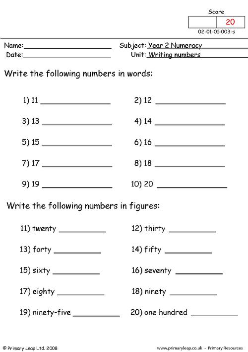 numeracy writing numbers in words and digits worksheet primaryleap