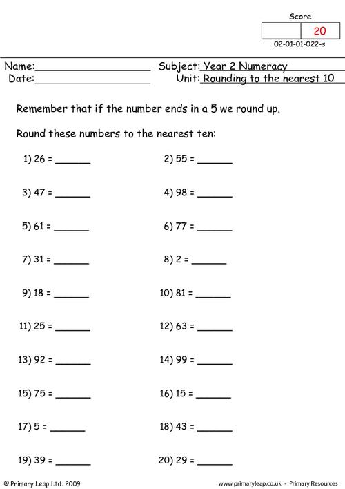 Numeracy: Rounding To The Nearest 10 | Worksheet | Primaryleap.co.uk