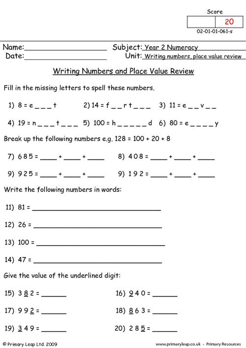 Writing numbers and place value review