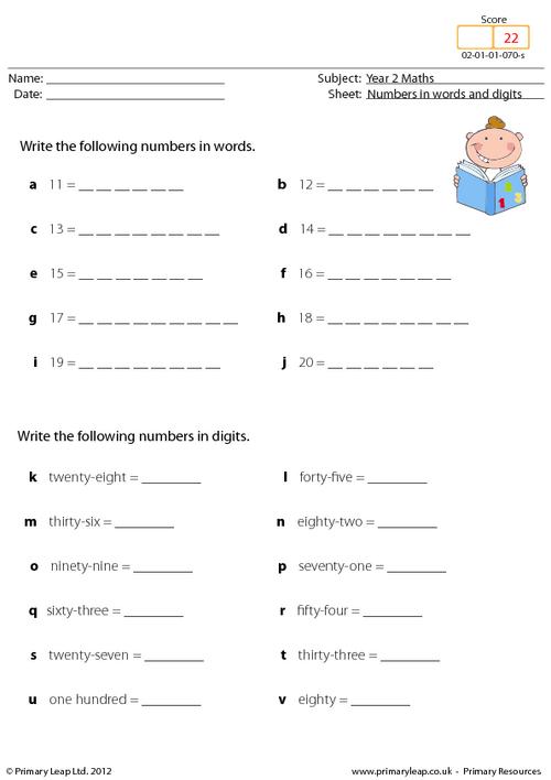 Year 2 Maths Writing Numbers In Words And Digits