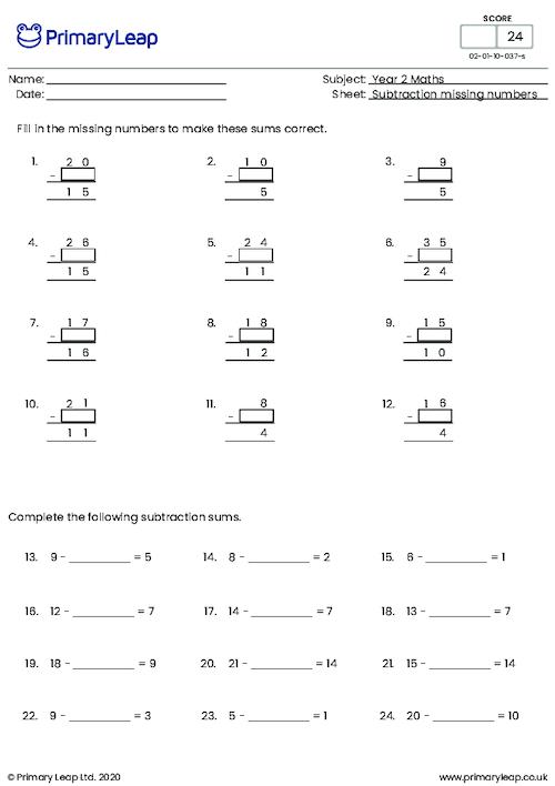 Subtraction - Missing numbers