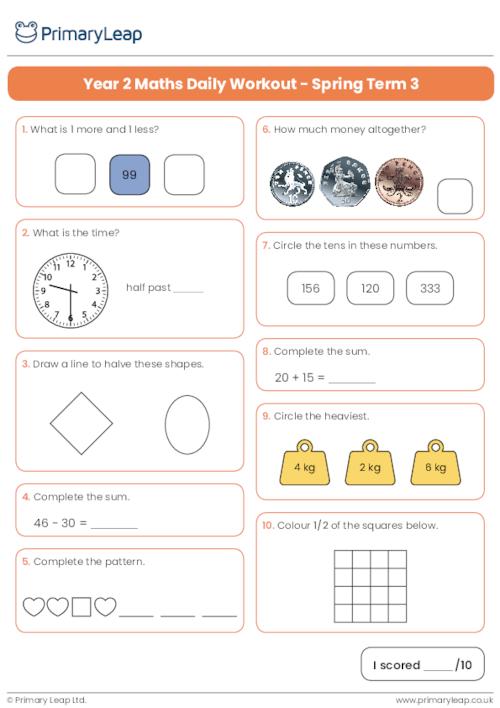 Year 2 Maths Daily Workout - Spring Term 3