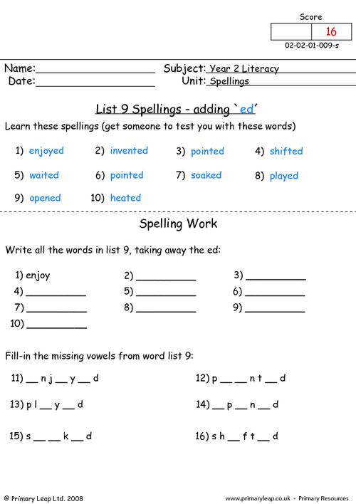 Literacy: Spellings List 26 | Worksheet | PrimaryLeap.co.uk