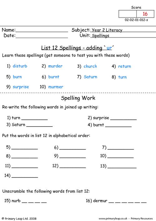 Spellings List 12