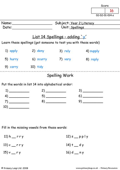 Spellings List 14
