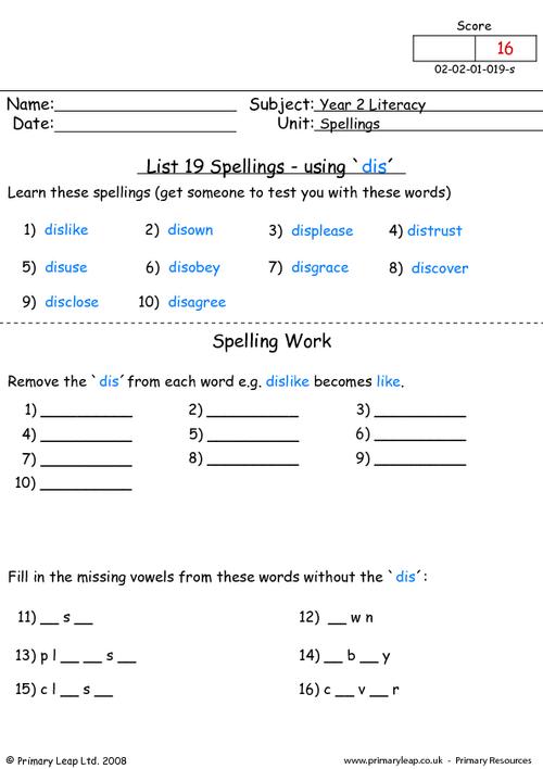 Spellings List 19
