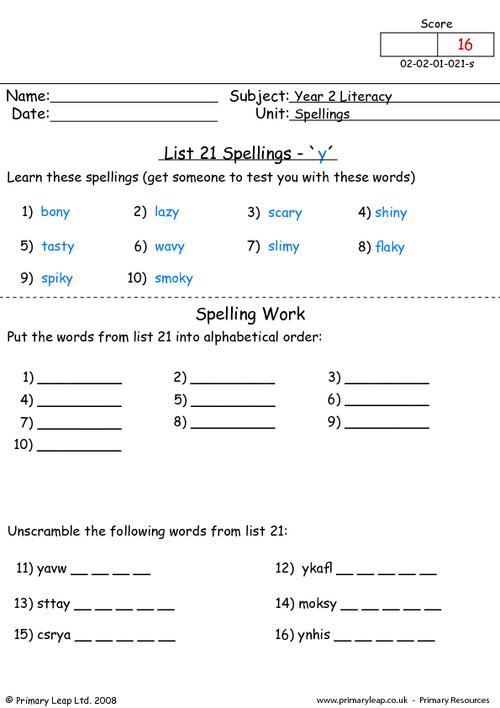 Spellings List 21
