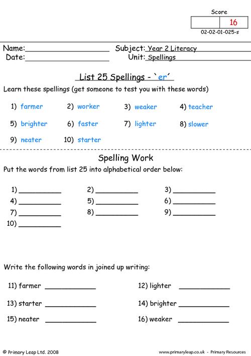 Spellings List 25
