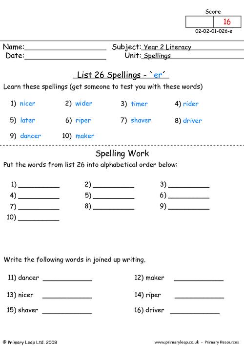 Spellings List 26