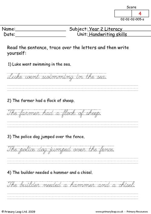 Literacy: Handwriting Skills 5 | Worksheet | PrimaryLeap.co.uk