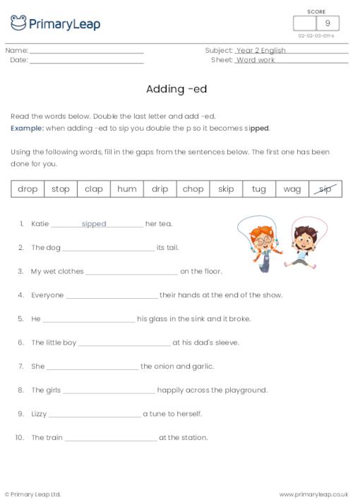 Adding Ed And Ing Worksheets