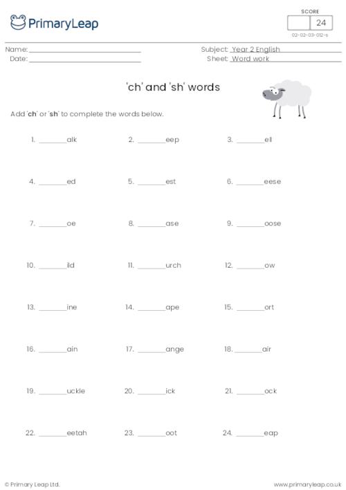 'ch' and 'sh' words
