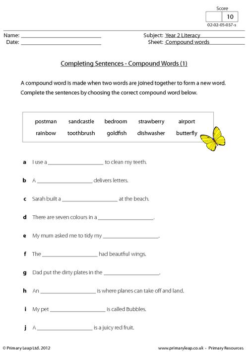 Completing sentences - compound words 1