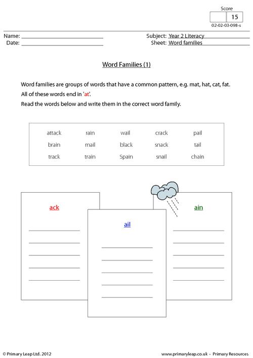 ank word family worksheet