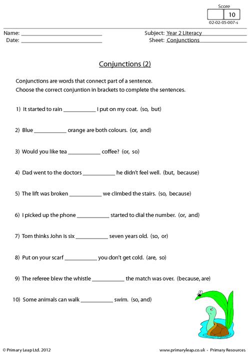 Literacy Conjunctions 3 Worksheet PrimaryLeap co uk