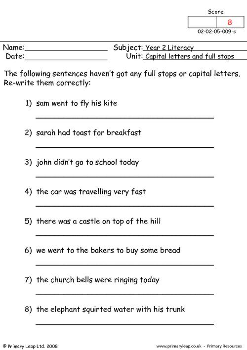 Literacy Capital Letters And Full Stops Worksheet PrimaryLeap co uk